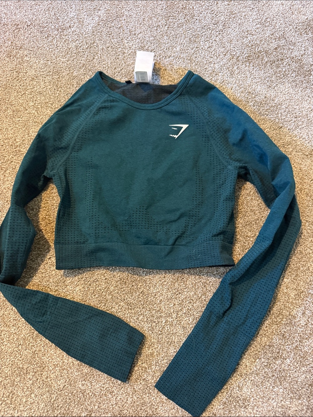 Gymshark Women's Teal Perforated Seamless Cropped Long-Sleeve Top